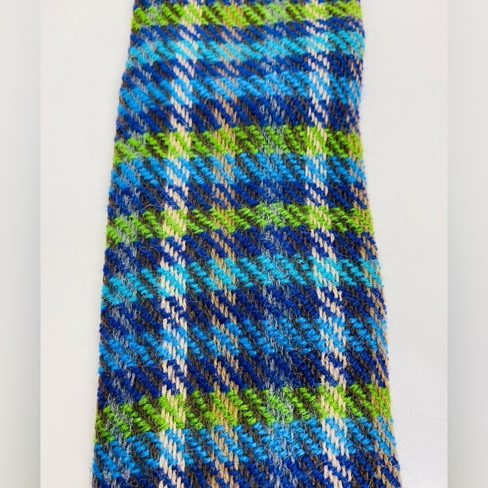 Vintage Rooster Square End Necktie, Blue Plaid Virgin Wool 3" Wide Tie - Picture 2 of 12